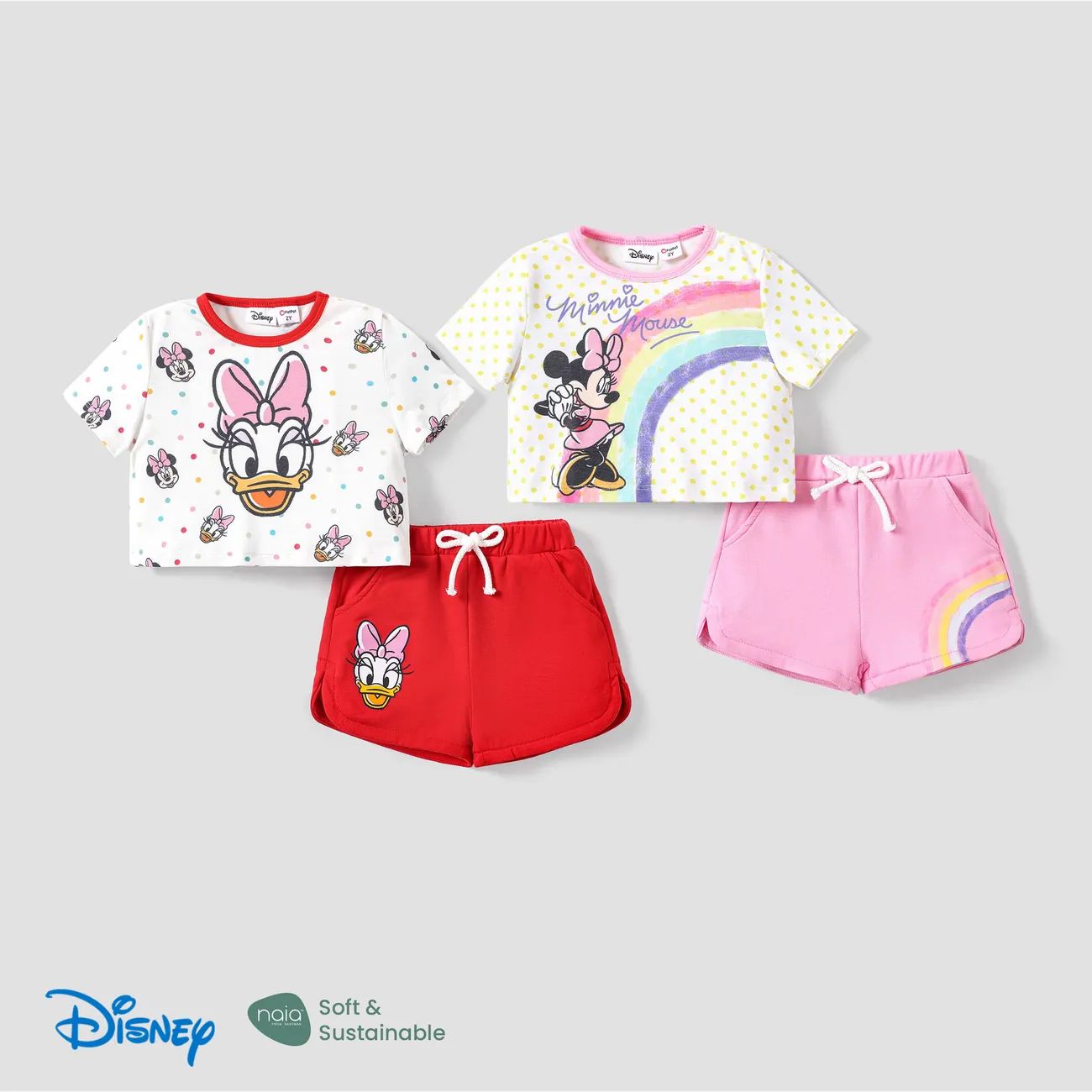 Disney Mickey and Friends 2 pcs Toddler Girls Naia™ Character Print Rainbow Top and Shorts Spor... | PatPat