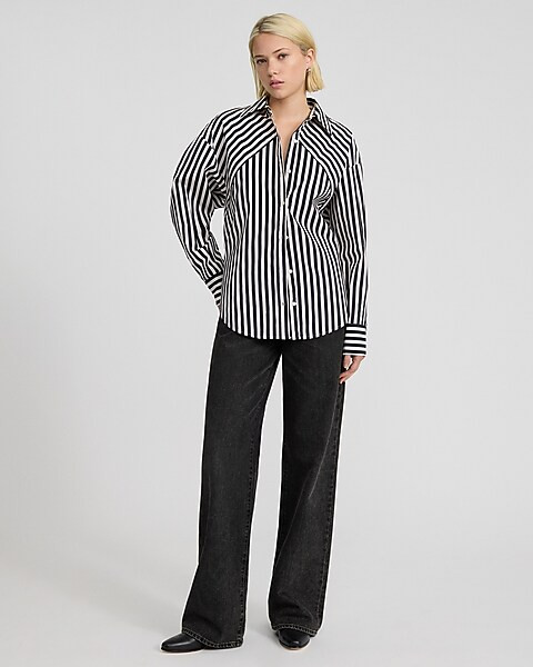 Cotton-Blend Striped Boyfriend Portofino Shirt | Express