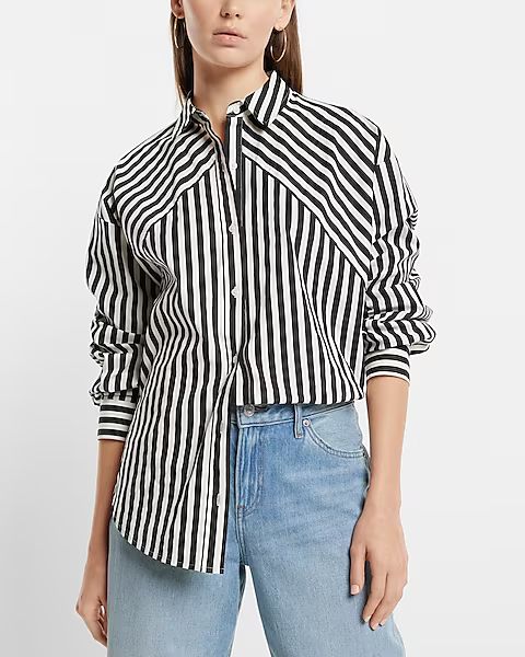 Cotton-Blend Striped Boyfriend Portofino Shirt | Express