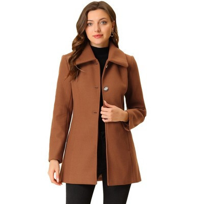 INSPIRE CHIC Women's Turn Down Collar A-Line Single-Breasted Winter Overcoat with Pockets Large Brown | Target