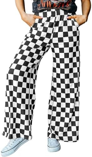 IWOLLENCE Women's Casual Loose Checkered Wide Leg Pants High Waist Straight Lounge Y2K Gingham Tr... | Amazon (US)