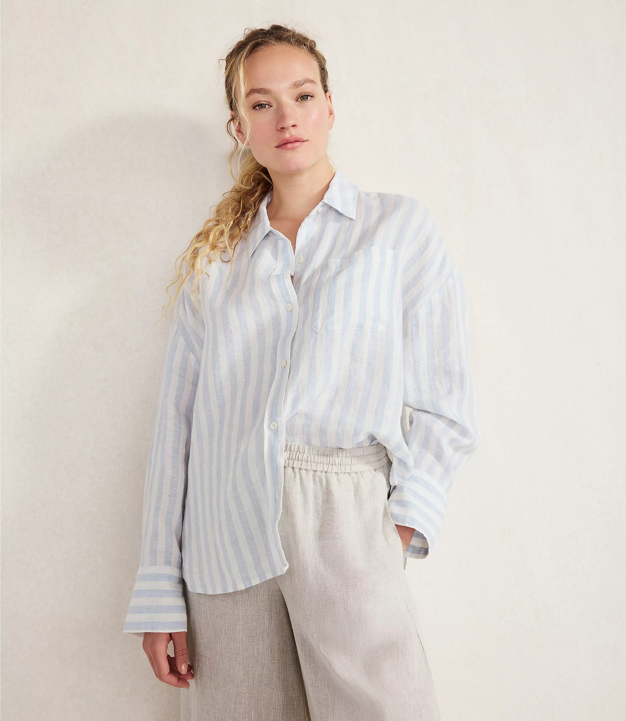 Haven Well Within Linen Striped Boxy Shirt | LOFT