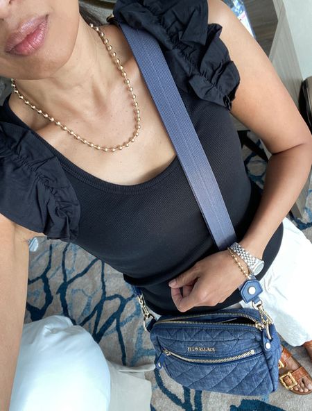 Ruffle tank top is cute and looks more expensive than it is. I also have in white. True to size. Currently on sale for $12 with code THANKS  

Vacation outfits. Vacation outfit. Cruise vacation. Cruise outfit. 
Slide sandals true ti size. Code HINTOFGLAM to save on necklace and bracelet. Denim handbag. Denim bag  

Follow my shop @ahintofglameveryday on the @shop.LTK app to shop this post and get my exclusive app-only content!

#liketkit #LTKitbag #LTKover40 #LTKfindsunder50
@shop.ltk
https://liketk.it/4C7NA

#LTKfindsunder50 #LTKsalealert #LTKover40