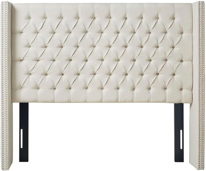 Madison Park Amelia Upholstered Headboard | Nail Head Trim Wingback Button Tufted | King, Cream | Amazon (US)