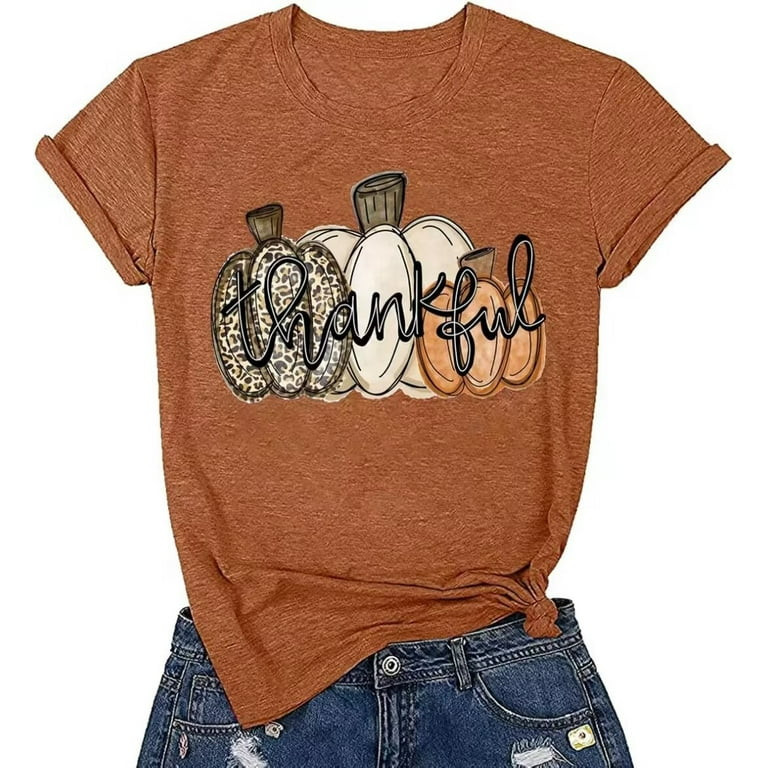 Womens Funny Short Sleeve Heart Halloween Thanksgiving Fall T-Shirts Graphic Tee Tops | Walmart (US)