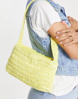 Bershka raffia woven bag in shoulder bag in yellow | ASOS | ASOS (Global)