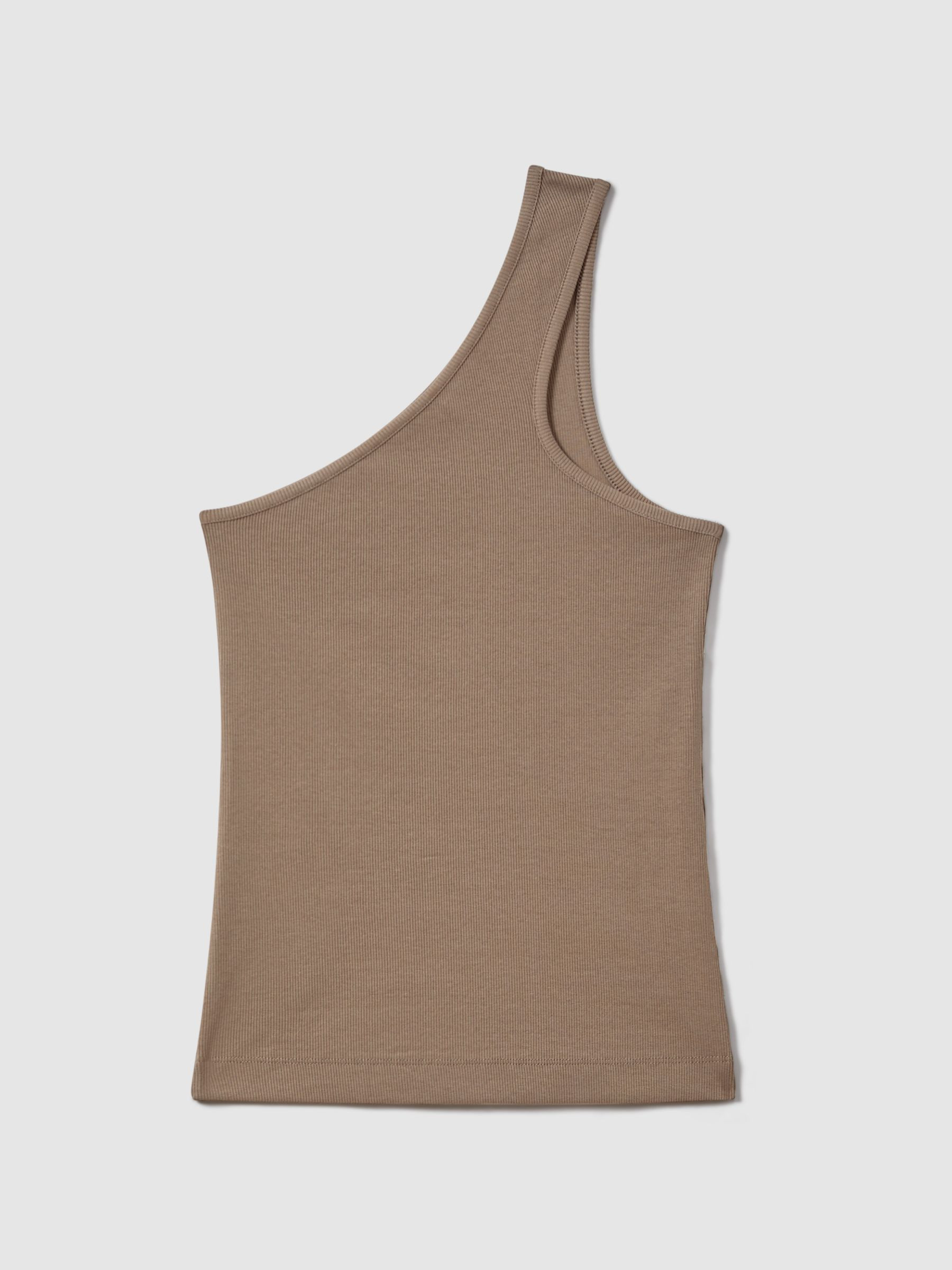 Reiss Cotton Blend One-Shoulder Top in Taupe - REISS | Reiss UK