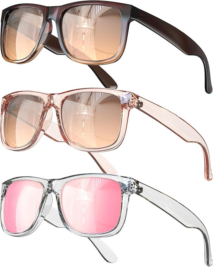 OUKEMAX Polarized Sunglasses for Women, 3 Pack UV400 Trendy Square Shades, Lightweight Stylish Ey... | Amazon (US)