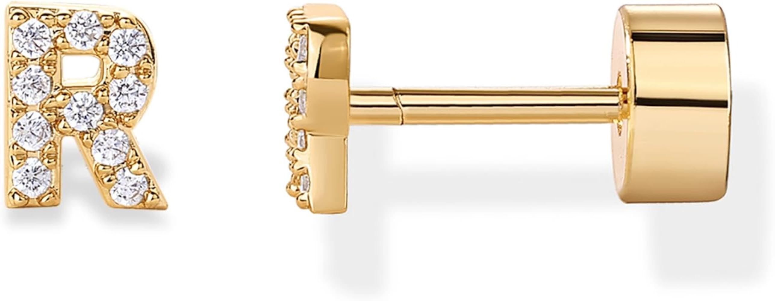 PAVOI 14K Gold Plated Initial Flat Back Earrings for Women - Cubic Zirconia Dainty Initial Letter... | Amazon (US)