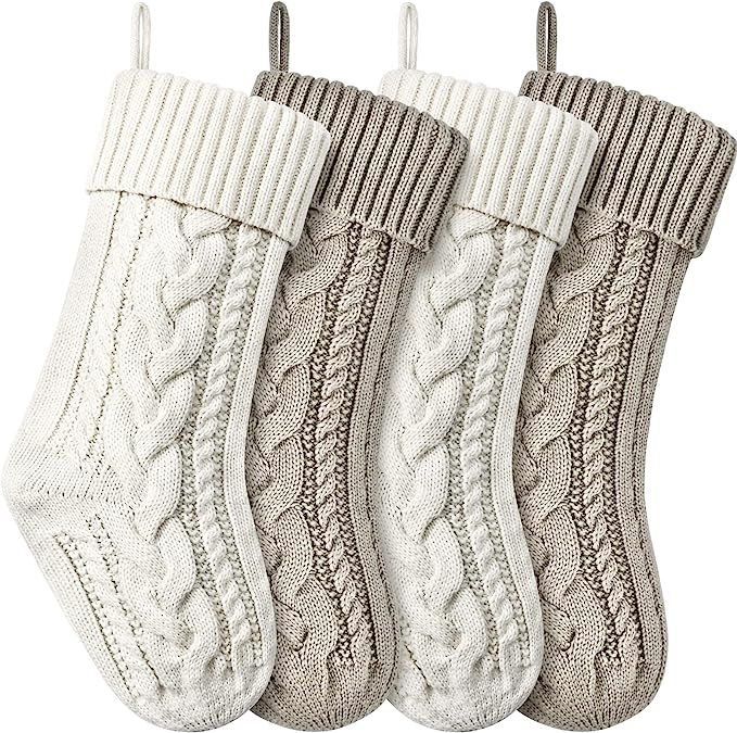 Amazon.com: Christmas Stockings Knitted Xmas Stockings Double-Sided 18 Inches Fireplace Stockings... | Amazon (US)