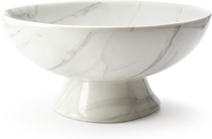 Accessoryway White Marble Texture Pedestal Decorative Bowl - Minimalist Decorative Fruit Bowl for... | Amazon (US)