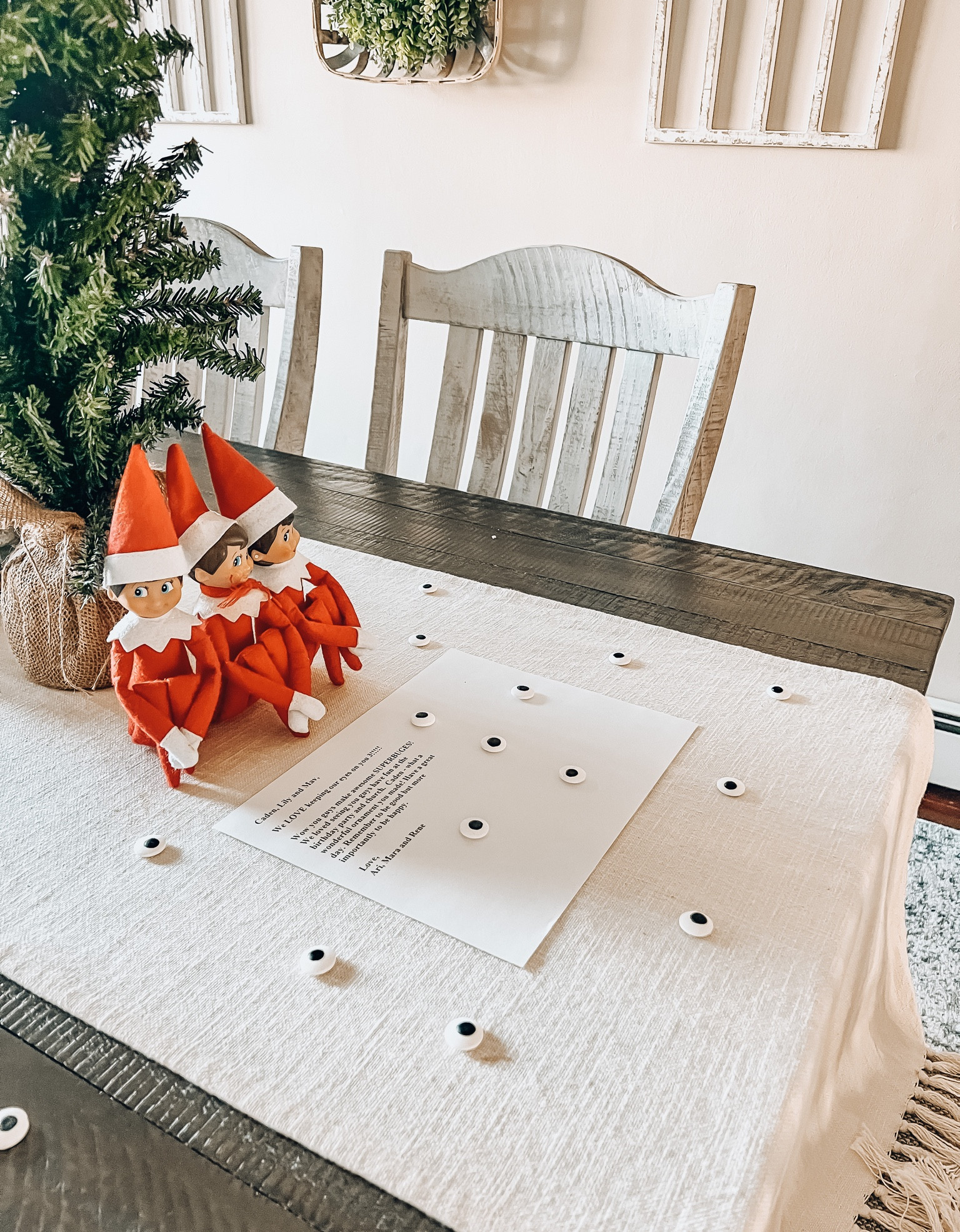 Elf on the shelf idea * We love keeping our eyes on you* with candy eyes I had from amazon left over from Halloween 🤍

#LTKkids #LTKunder50 #LTKHoliday