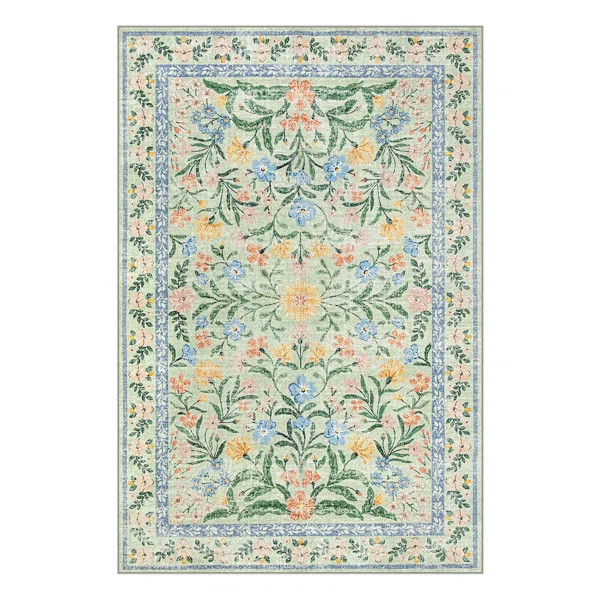 Kaldi Kaldi Oriental Botanical Floral Machine Washable Area Rug with Non-Slip Backing for Living ... | Wayfair North America
