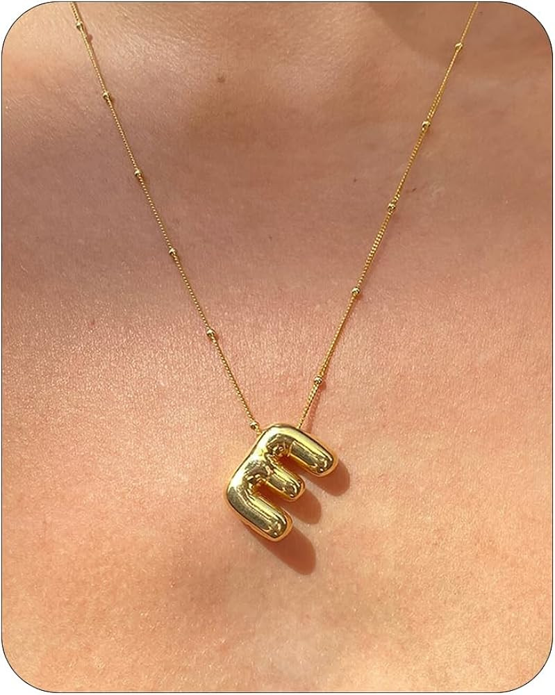 Bubble Letter Necklace Gold for Women, 18k Gold Initial Necklaces for Women Dainty Letter Necklac... | Amazon (US)
