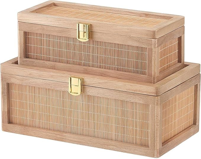 Amazon.com: HuiDao Natural Bamboo Decorative Box with Lids, Unique Decorative Boxes Set of 2, Boh... | Amazon (US)