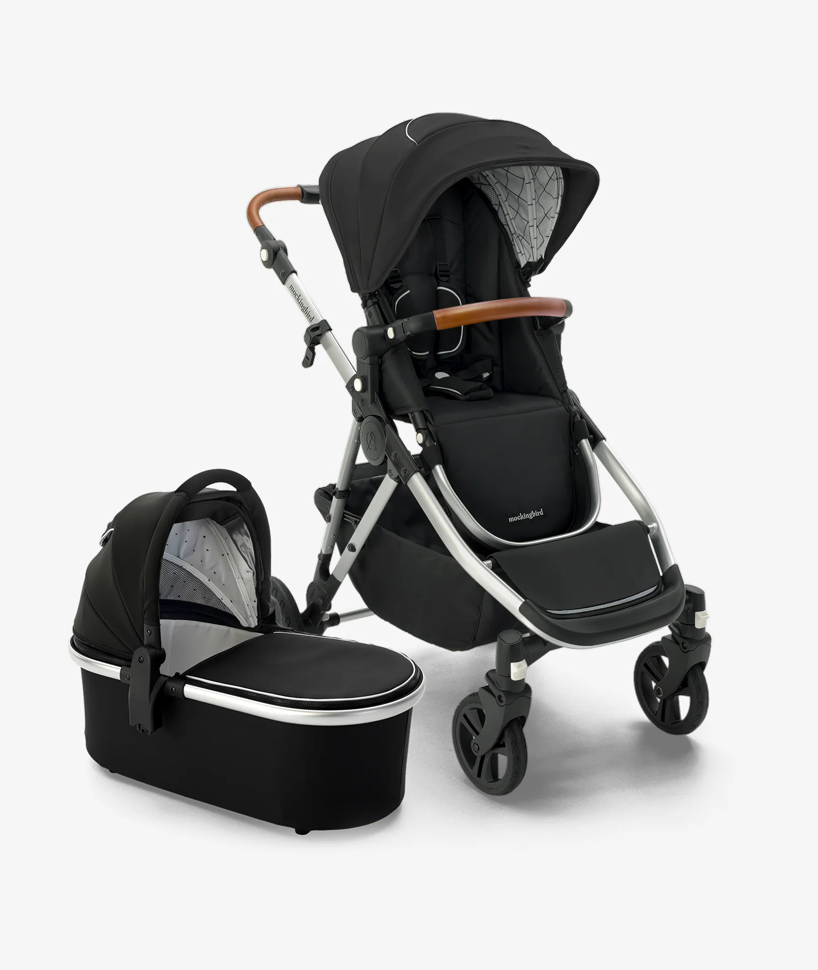 Single-to-Double Stroller 2.0 + Bassinet Bundle - Black | Mockingbird