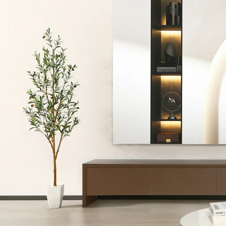6FT Tall Artificial Olive Tree in 9'' White Taper Planter | Walmart (US)