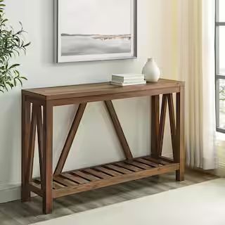 52 in. Rustic Oak Standard Rectangle Wood Console Table with Storage | The Home Depot