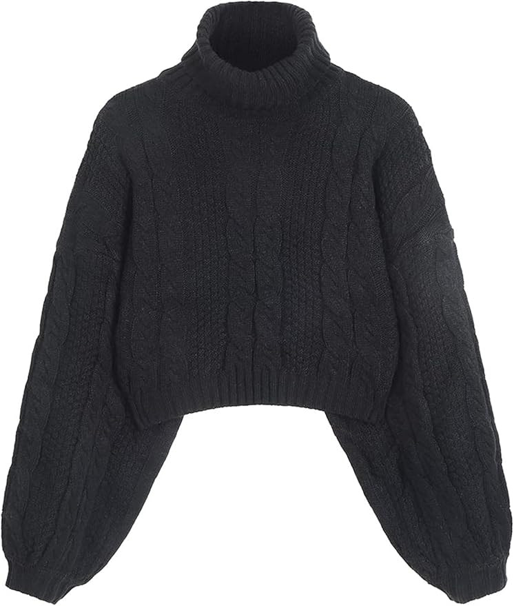 ZAFUL Women's Cropped Turtleneck Sweater Lantern Sleeve Ribbed Knit Pullover Sweater Jumper | Amazon (US)