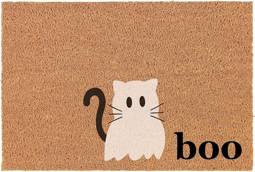 Welcome Doormat Coco Coir Door Mat Gift Cat Ghost Boo Corner White Halloween (24" x 16") | Amazon (US)
