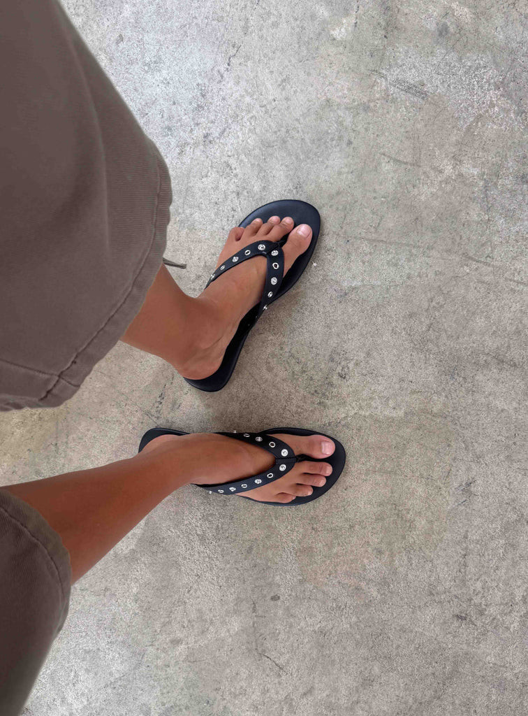 Lyana Eyelet Detail Sandals Black | Princess Polly US