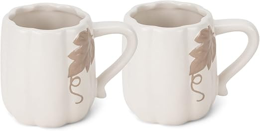 Nat & Jules Pumpkin 12 ounce Ceramic Coffee Mugs Set of 2, White | Amazon (US)