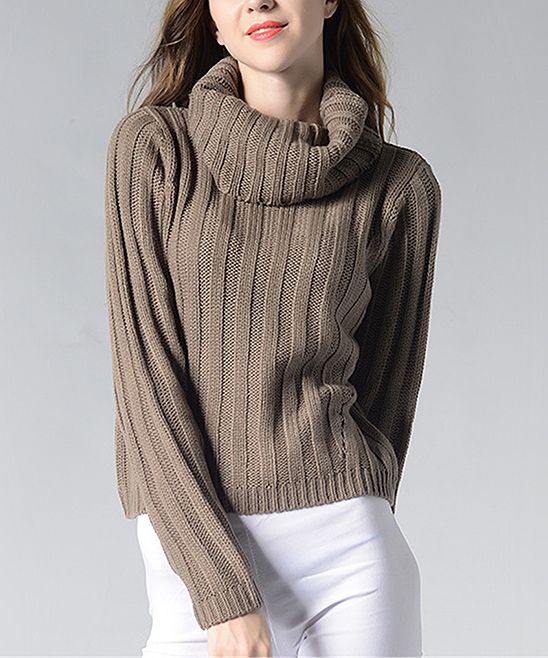 Beige Stripe-Knit Turtleneck Sweater - Women | Zulily