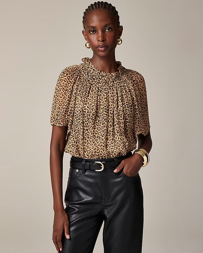 Flowy smocked top in leopard crinkle chiffon | J. Crew US