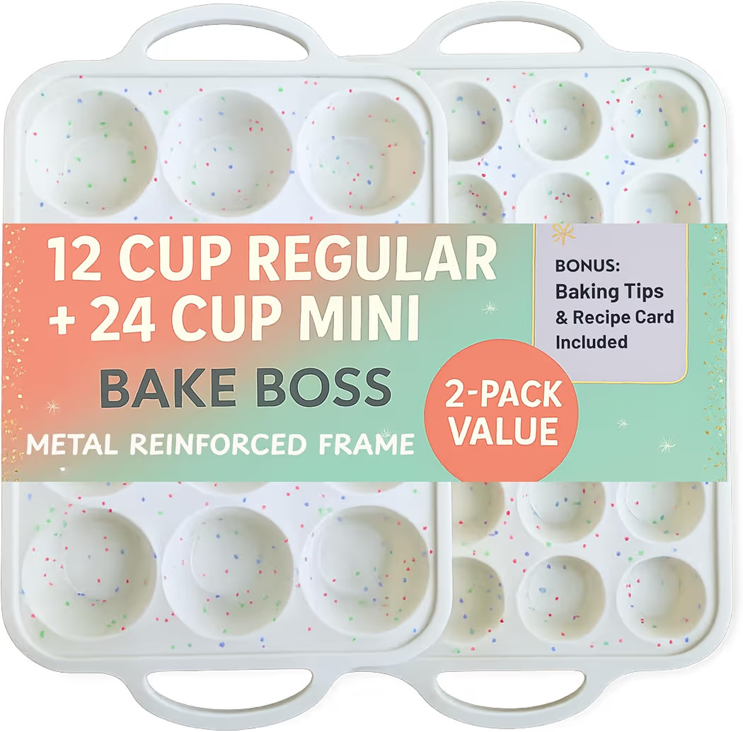 2-Pack Silicone Muffin Pan Set – Regular 12 Cup & Mini 24-Cup Silicone Muffin Pans for Baking ... | Amazon (US)