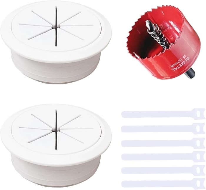 2 Pack Desk Grommet 2 Inch (50 mm) White, Desk Hole Cover for Cables, White Desk Cord Hole Cover ... | Amazon (US)