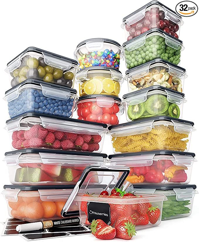32 Piece Food Storage Containers Set with Easy Snap Lids (16 Lids + 16 Containers) - Airtight Pla... | Amazon (US)