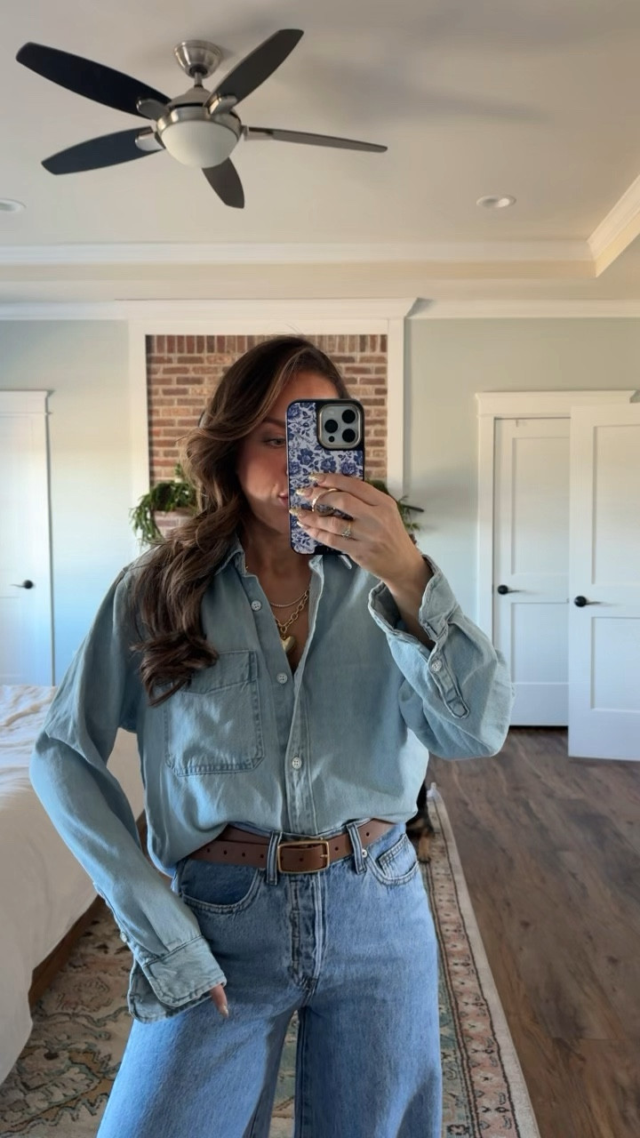 Target denim button down! Sized up to a medium bc I wanted to have it more oversized. Casual winter outfit #target #targetstyle 

#LTKStyleTip #LTKFindsUnder50 #LTKFindsUnder100