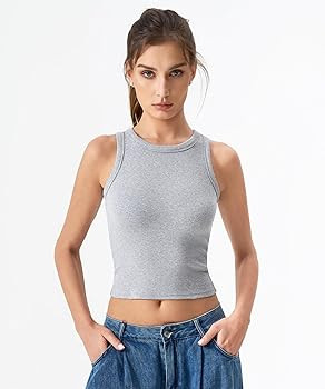 QINSEN Women's Cotton Ribbed Basic Tank Top Crew Neck Slim Fitted Sleeveless Crop Top | Amazon (US)