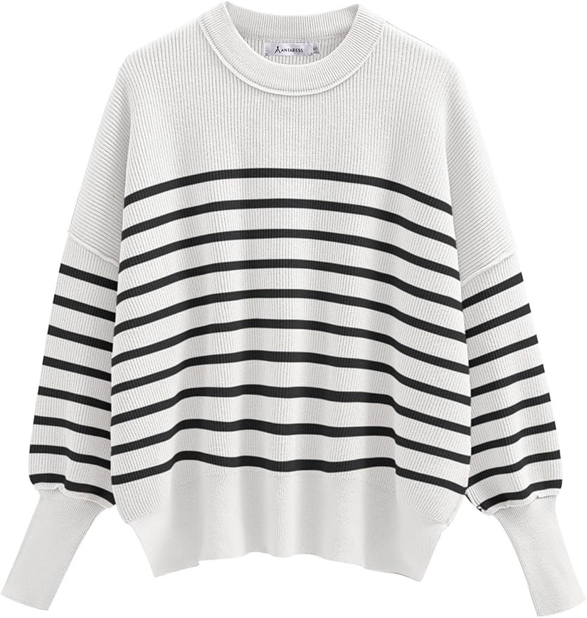 ANRABESS Oversized Sweaters for Women Fall 2023 Crewneck Batwing Long Sleeve Side Slit Knit Pullo... | Amazon (US)