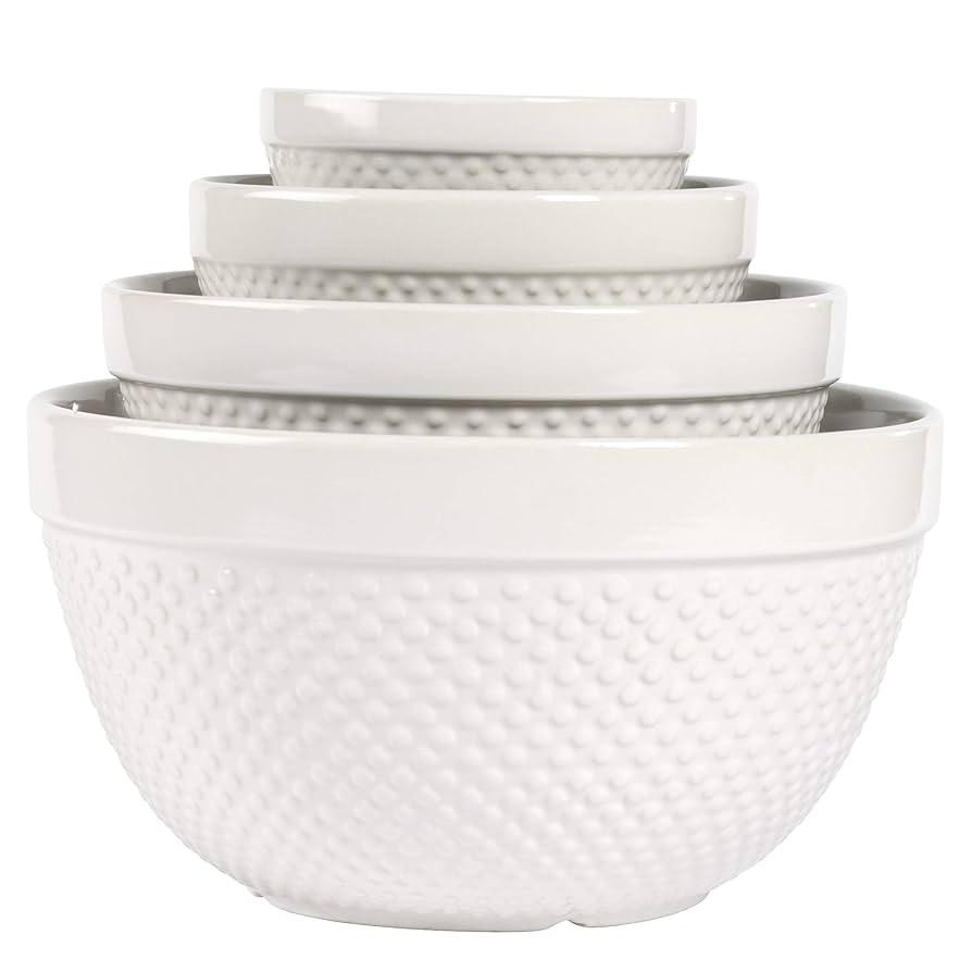 TTU Tabletops Gallery Hobnail Style 4 Piece Classic White Stoneware Nesting Mixing Bowl Set for B... | Amazon (US)