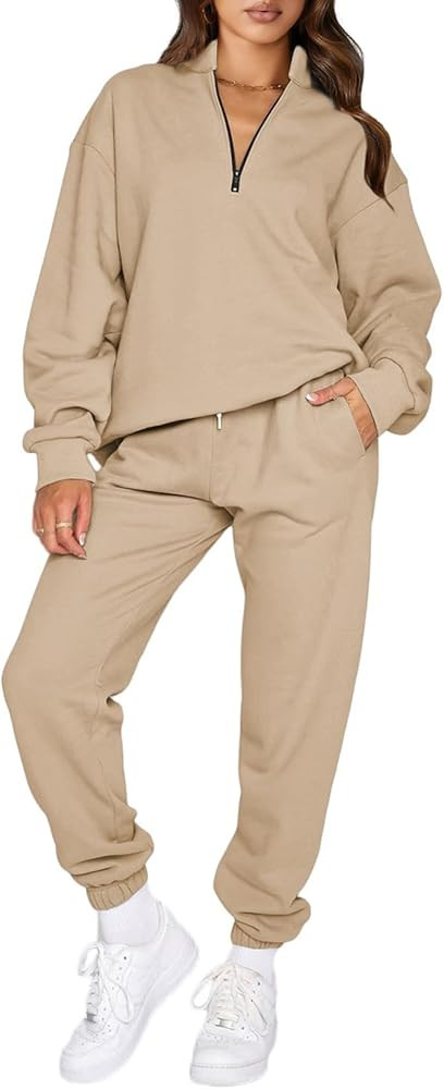 Aleumdr Women 2 Piece Outfits Sweatsuit Oversized Half Zip Pullover Long Sleeve Sweatshirt Jogger... | Amazon (US)