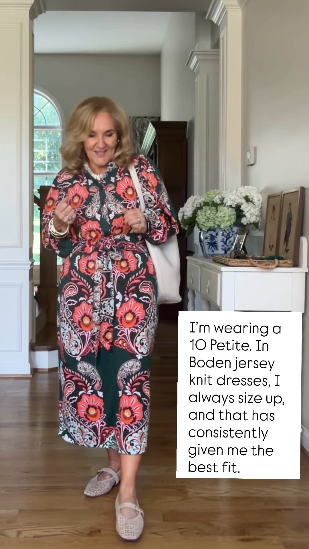 This Boden jersey knit dress has one of the prettiest prints I’ve seen this season! The vibrant floral pattern and flattering silhouette make it an easy choice for church, lunch, travel, or simply those days when you want to put on something pretty. I styled it with flats to show how effortlessly it works for everyday wear. I’m wearing a 10 Petite. In Boden jersey knit dresses, I always size up, and that has consistently given me the best fit.

💡 LTK MADE EASY
❤️ Heart = Support my posts!
🔖 Save = Get sale & restock alerts
📋 Lists = Keep favorites organized
📲 Share = Send lists and products to a friend. Hello, Christmas List!
💬 Comment = Ask me anything about what I’m wearing.:-)

#LTKootd #LTKSeasonal #LTKOver40