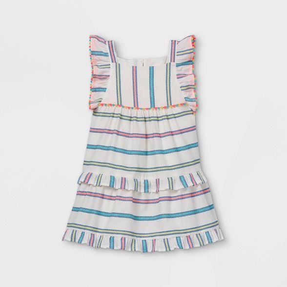 Toddler Girls' Striped Tiered Ruffle Sleeve Dress - Cat & Jack™ Cream | Target