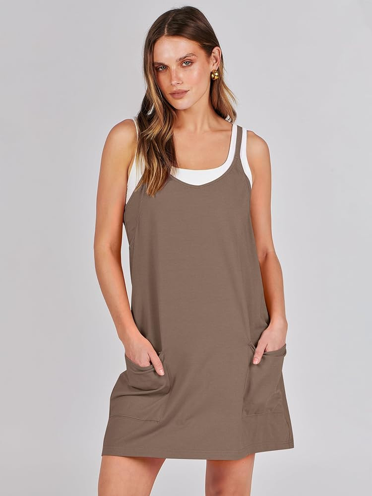 Caracilia Womens Summer Athletic Mini Dress Casual Sleeveless Built in Shapewear Romper Short Sun... | Amazon (US)