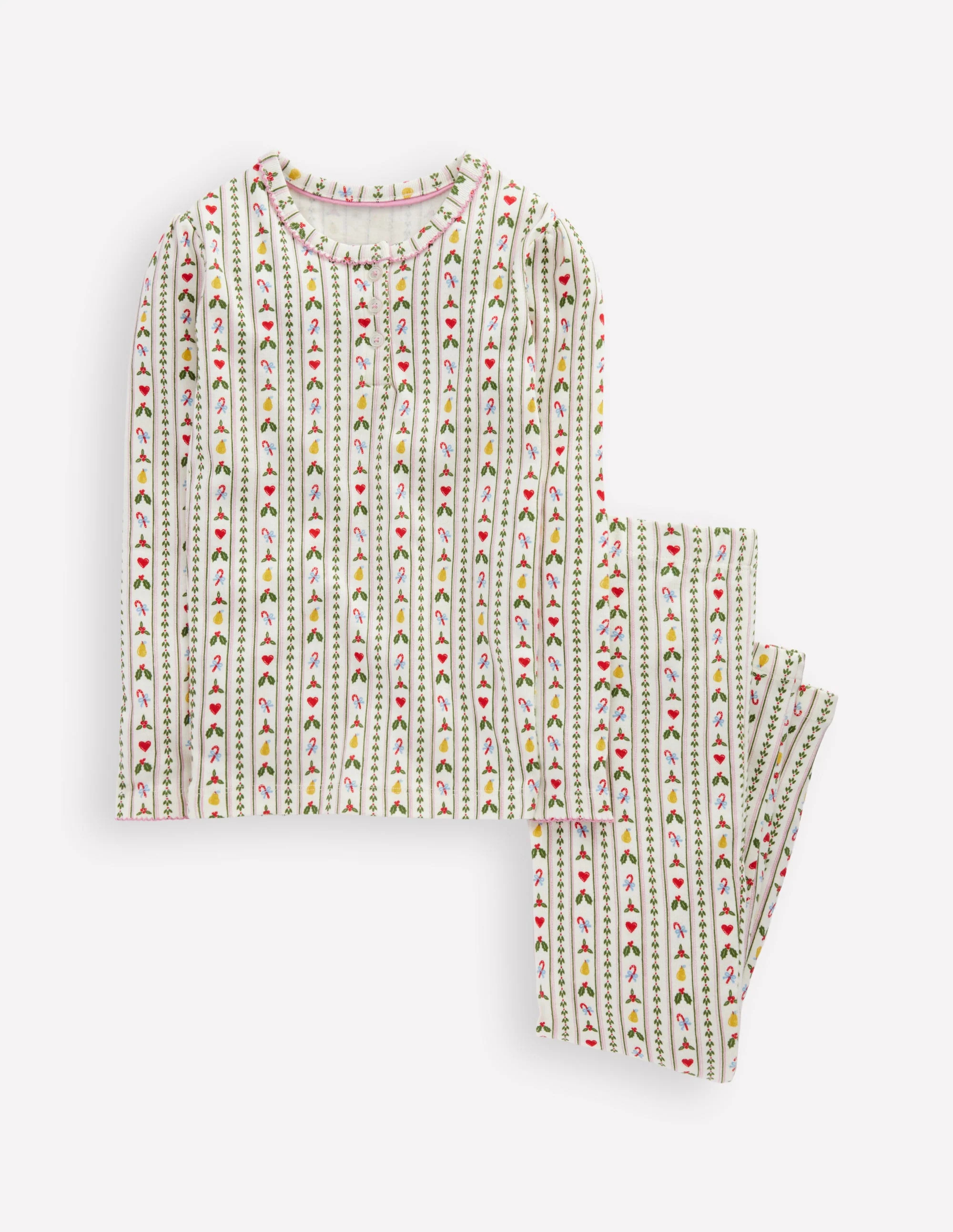Snug Henley Pajamas-Soft Ivory Nutcracker Stripe | Boden (US)
