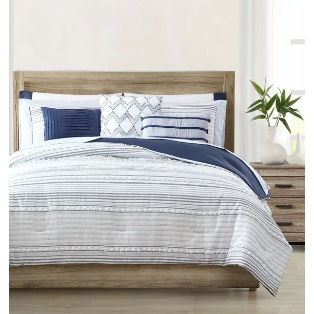 Better Homes & Gardens, Miles Stripe Queen Comforter Set, Blue/White, Queen, 12 Piece - Walmart.c... | Walmart (US)