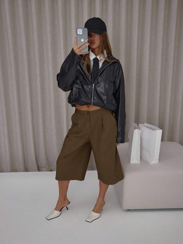 MUSERA Oversized Longline Low Rise Pleated Suit Shorts Classy Cute Sexy Streetwear Night Out Elegant Spring Valentines Day Casual Summer | SHEIN