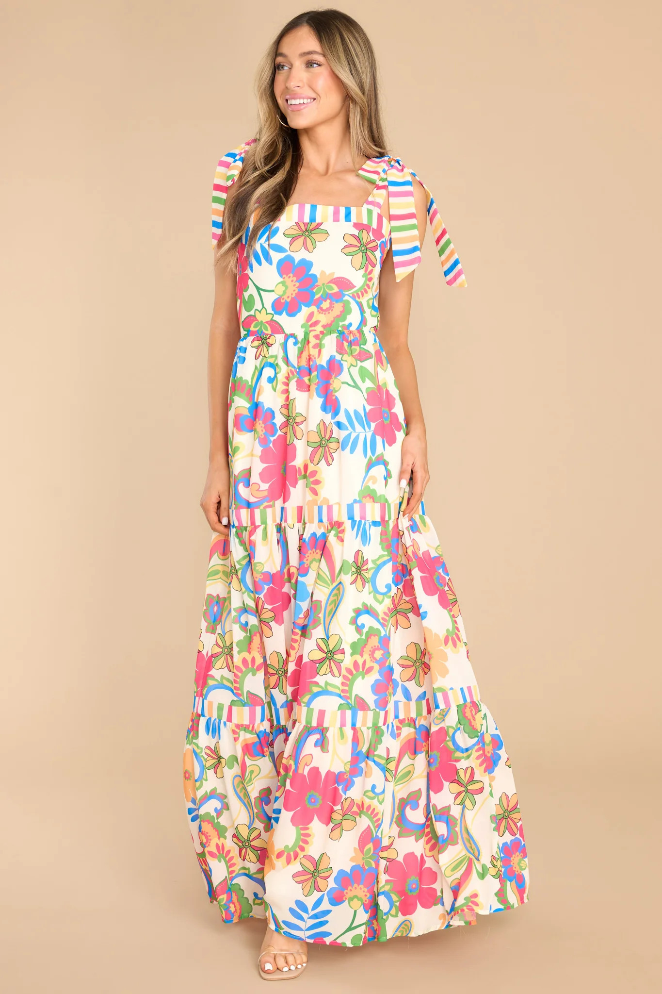 Beyond The Sun Ivory Multi Floral Maxi Dress | Red Dress 