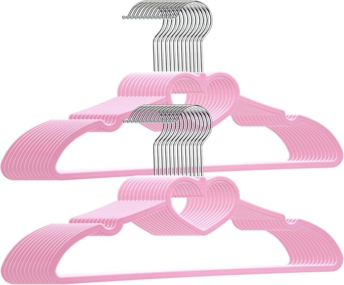 Plastic Hangers 20 Pack, Pink Hangers Ultra Thin Space Saving-Cute Heart hangers Pink Plastic Han... | Amazon (US)