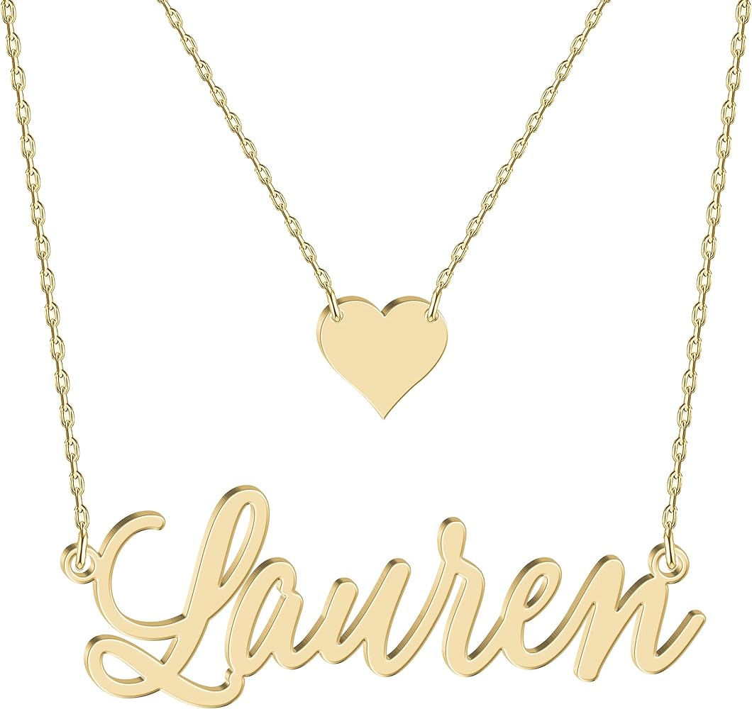 UMAGICBOX Custom Gold Name Necklace Personalized 18K Gold Plated Sterling Silver Nameplate Pendant C | Amazon (US)