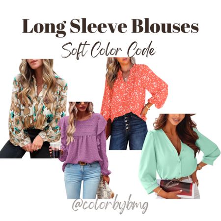 Soft Color Code long sleeved blouses. 

Colors in order from left to right:
Khaki
Purple
Salmon
B-mint

Soft Autumn or Soft Summer 

#LTKfindsunder50 #LTKSeasonal #LTKstyletip