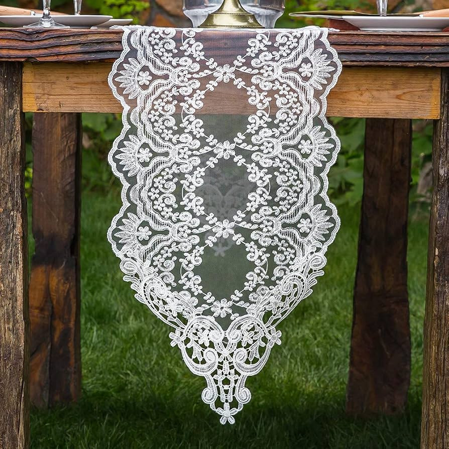 ARTABLE Rectangle Table Runner Lace Macrame Embroidered Table Runners with Exquisite Vintage Shab... | Amazon (US)