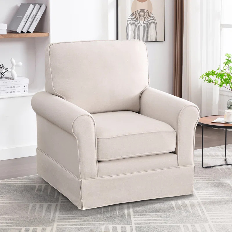 33.1" W Modern Soft Wide Upholstered Striped Swivel Arm Accent Chair | Wayfair North America
