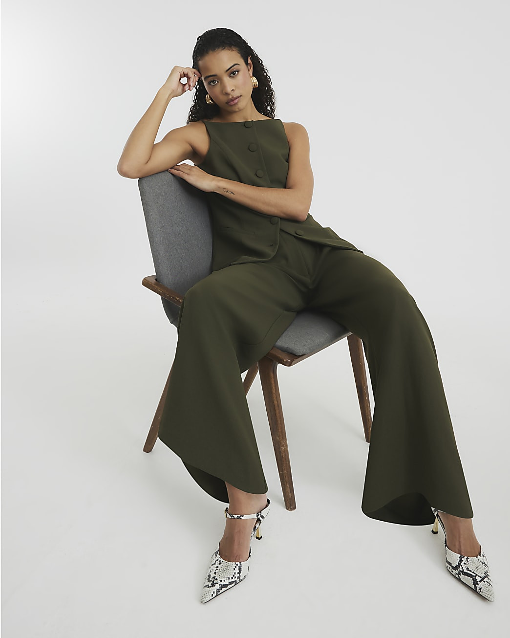 Khaki Wide Leg Trousers | River Island UK & IE