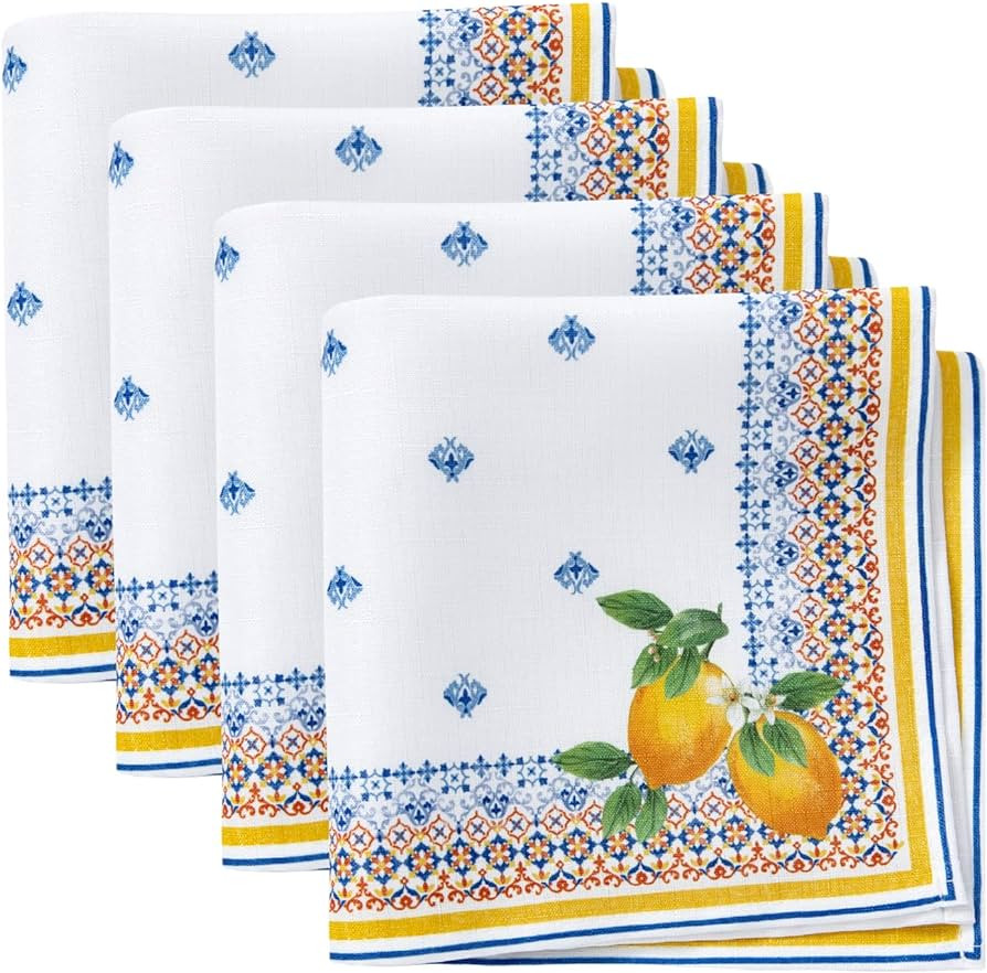 Elrene Home Fashions Capri Lemon Double-Bordered Mediterranean Spring/Summer Cloth Napkins, 17 In... | Amazon (US)